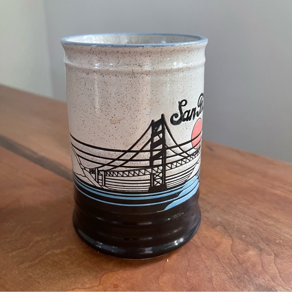 Vintage Speckled Large 5" Stoneware Mug San Francisco Golden Gate Monterey Japan - Picture 4 of 7
